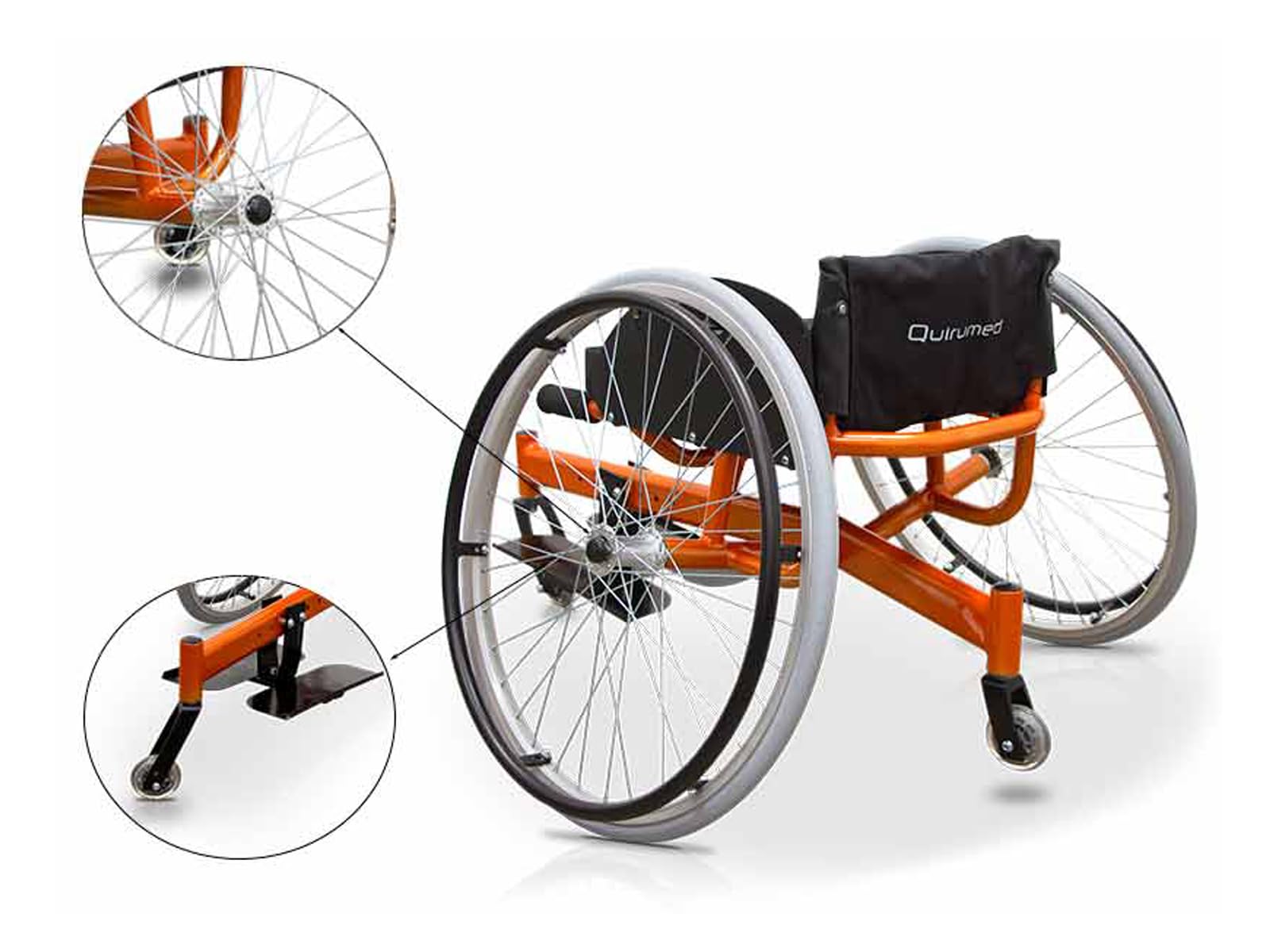 QUIRUMED Silla de ruedas tenis, Silla de ruedas deportiva, Aluminio, Ergonómica, cojín acolchado, Ruedas extraíbles, Cinturón de posicionamiento