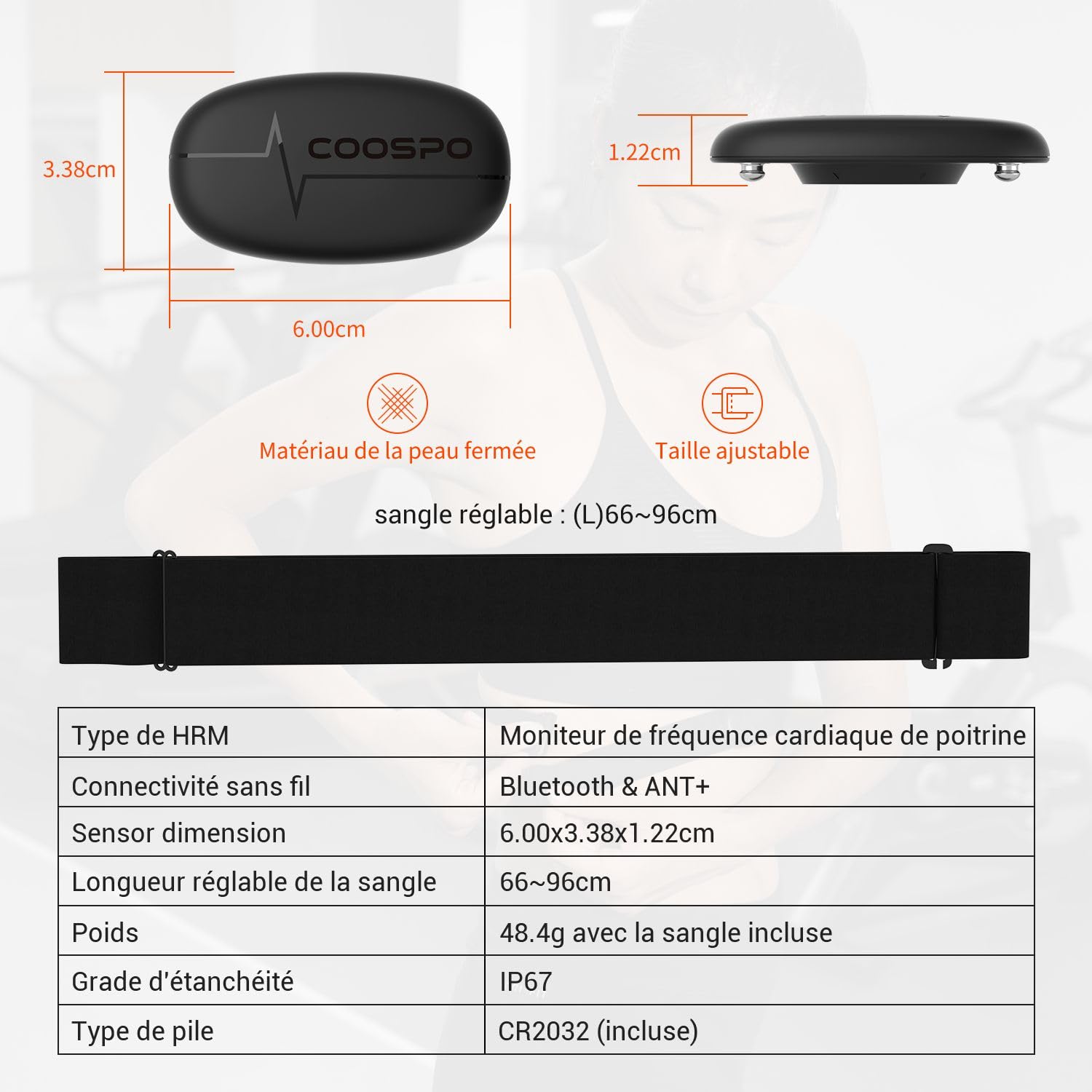 COOSPO H6 Capteur de Frequence Cardiaque Bluetooth Ant+, Moniteur Frequence Cardiaque ECG/EKG, Compatible avec Wahoo, adidas, Coosporide, Polar Beat, Kinomap et Plus Encore