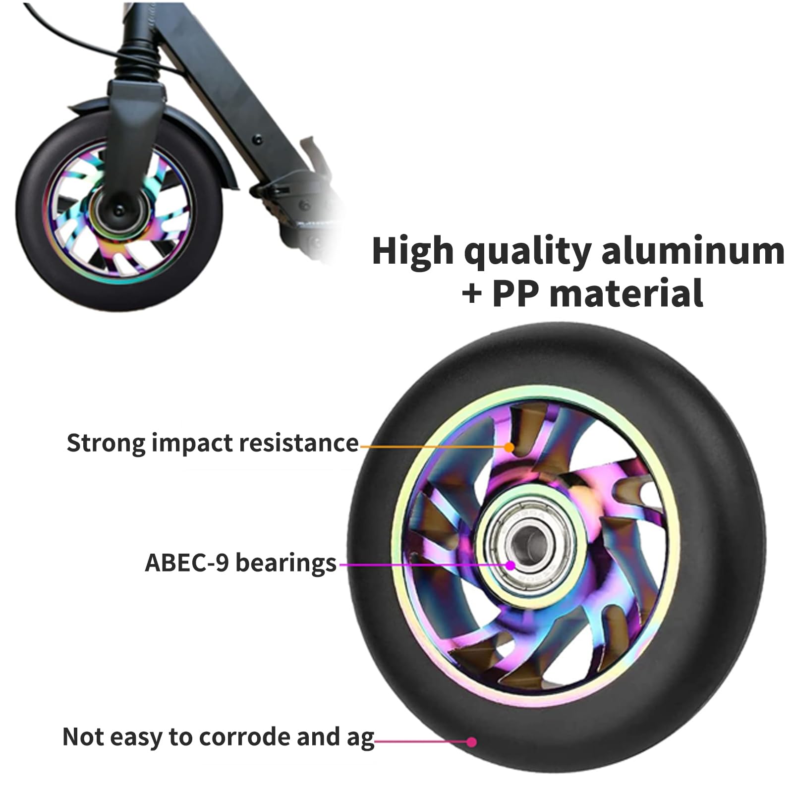 Roue Trottinette Freestyle 100mm, Roue de Trottinette Freestyle Pro Stunt,Roues de Rechange en Alliage d'Aluminium,pour Razor,Cox Swain Trotinette Freestyle