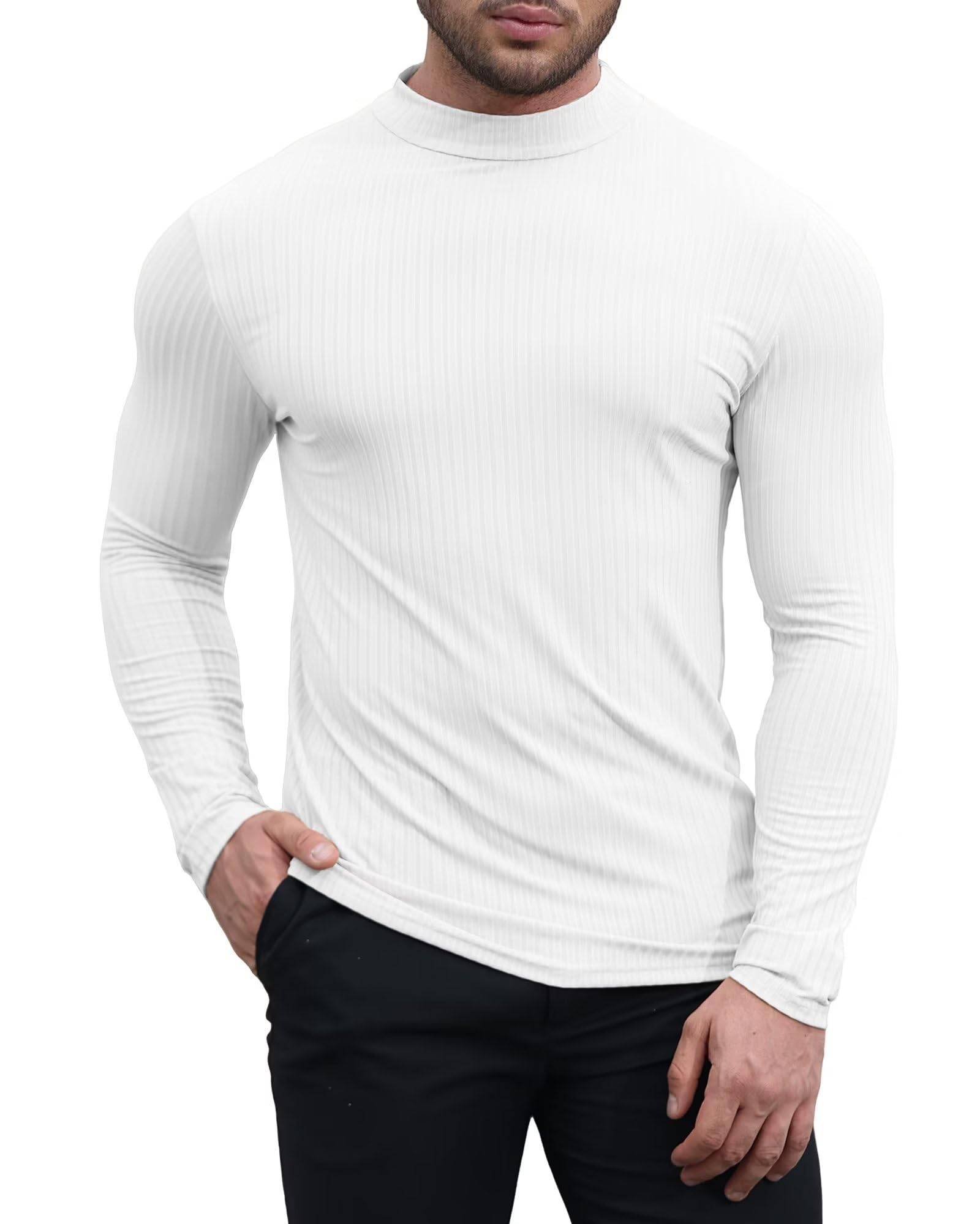 Uni ClauMens Mock Turtleneck Shirts Long Sleeve Muscle Thermal T Shirt Casual Ribbed Knit