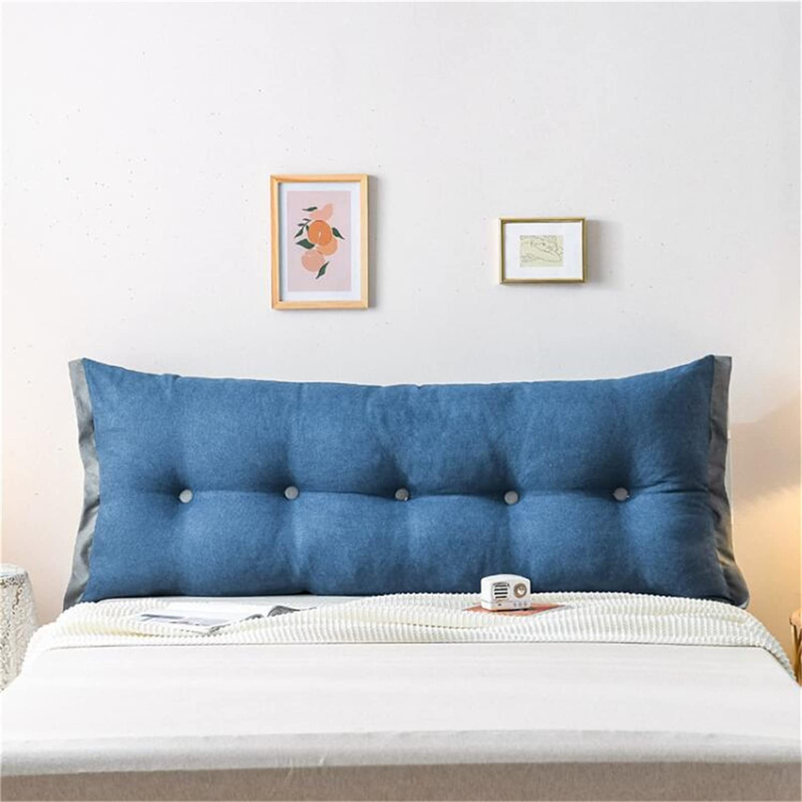 Cuscino Triangolare Per Lettura E Supporto Schiena - 200x50x20 Cm, Blu, Imbottito In Cotone PP