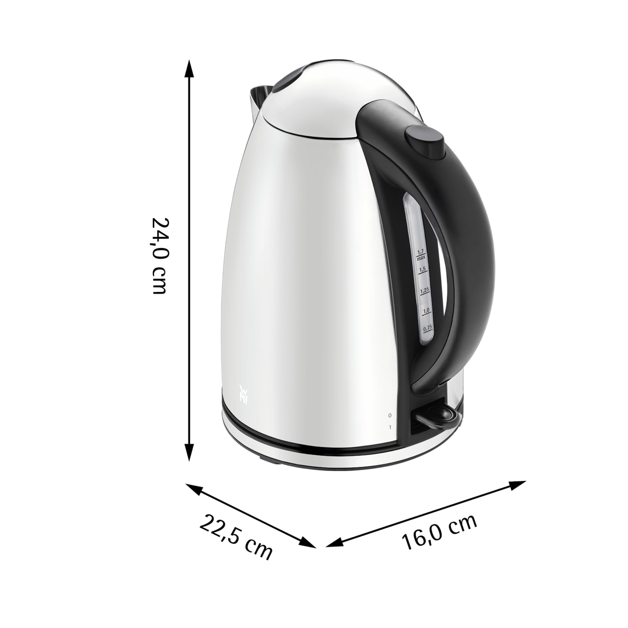 WMF Stelio Wasserkocher Edelstahl 1,7l, elektrischer Wasserkocher mit Kalkfilter, 2400 W, Wasserstandanzeige beleuchtet, edelstahl mattweiß
