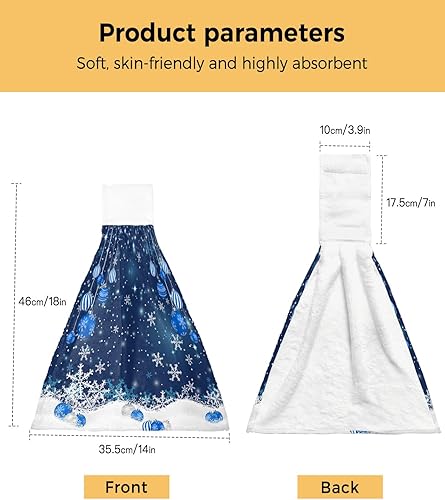Miniatura 6 de Christmas Hanging Kitchen Towels Xmas Ball Snowflake Snow Hand Bath Towels with Hanging Loop Blue Soft Absorbent Drying Dish Tie Towels for Kitchen