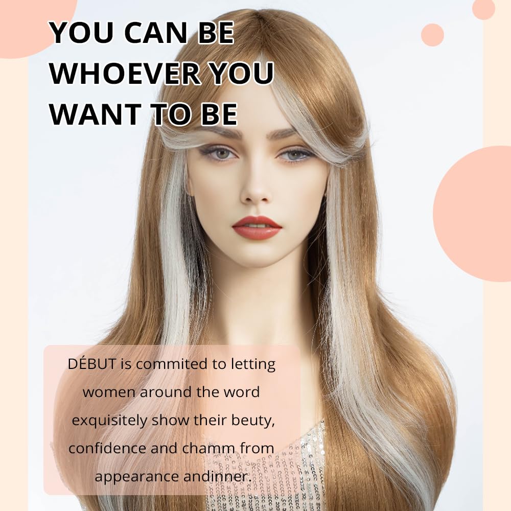 DÉBUT Long Blonde Wig With Fringe for Women Heat Resistant Synthetic Layered Hair Wigs With Bangs for Daily Party Cosplay Use(26 inches - Image 4