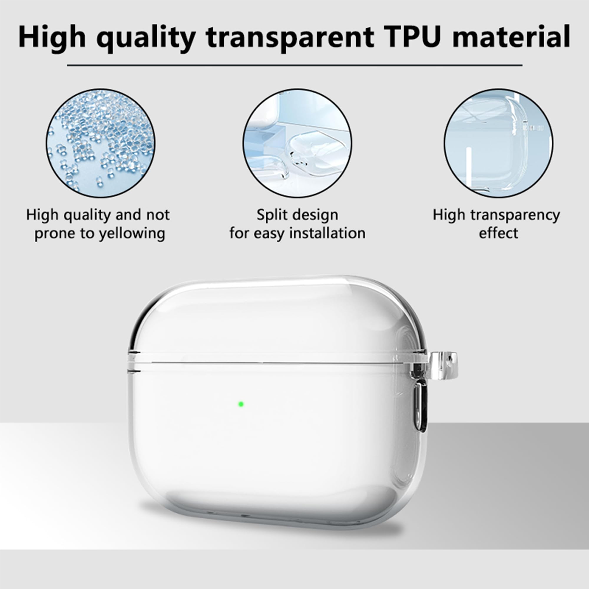 Fitudoos Compatible avec AirPods Pro 3 Coque,Témoin LED Visible,en TPU Coque Protection Antichoc,avec Porte-clés et Stylo de Nettoyage.(Transparent)