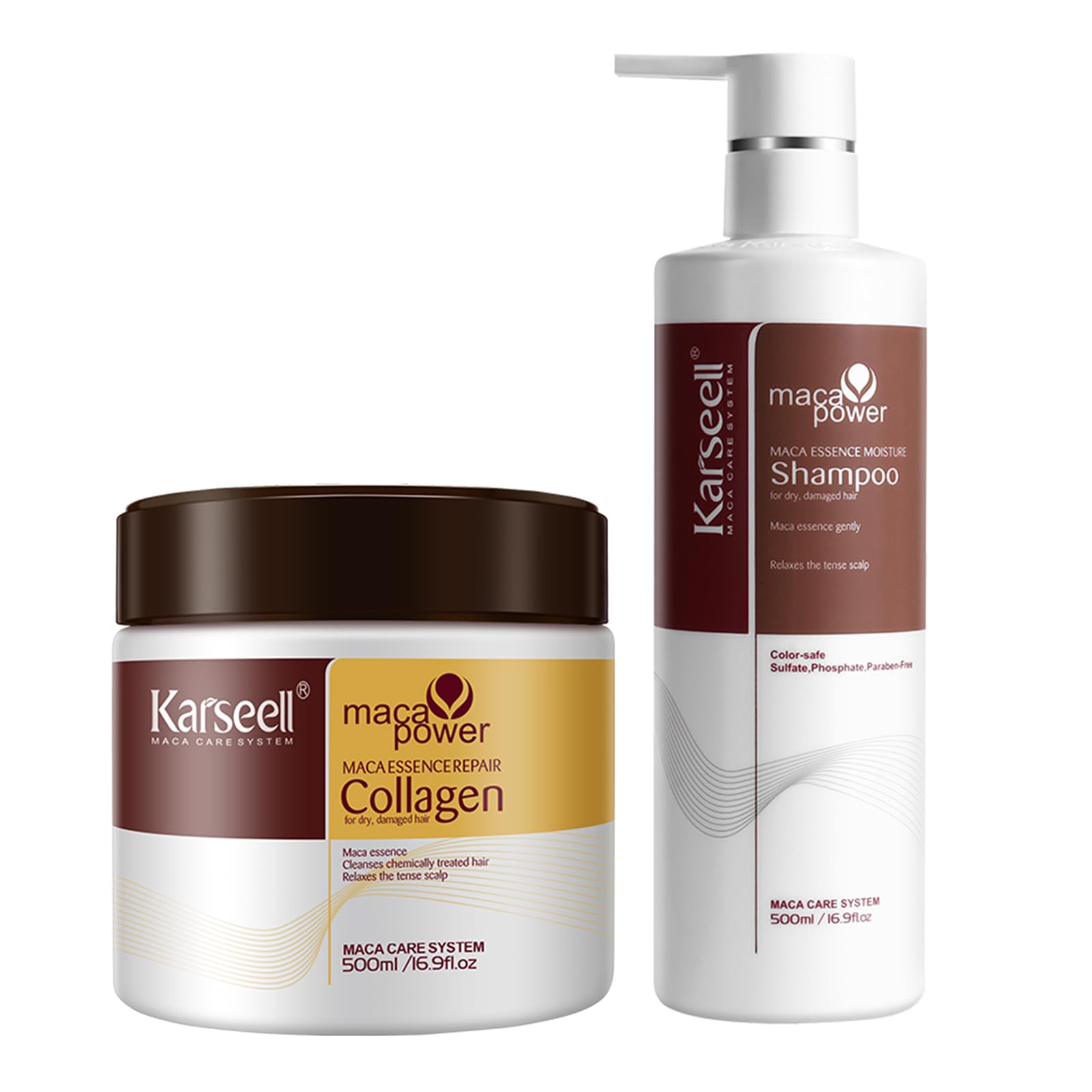 Karseell Collagen Masque Cheveux & Shampooing Hydratant, Hydratation Intense, Contrôle des Frisottis, Sans Sulfate pour Cheveux Secs et Abîmés