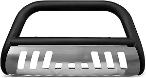 Topline Autopart Matte Black Bull Bar with Stainless Skid Plate