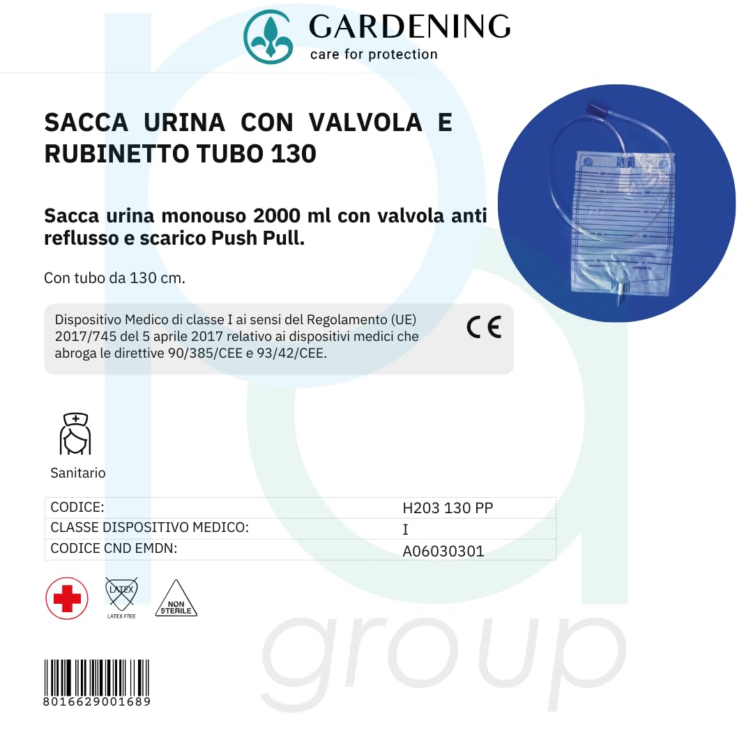 DOC Bolsas para orina con válvula antirreflujo y grifo con tubo de 130 cm, capacidad 2000 ml, paquete de 30 unidades, con válvula antirreflujo y desagüe, tubo de 130 cm, 2 litros (lote de 30 unidades)
