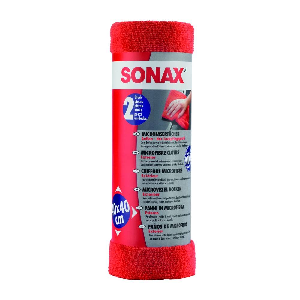 SONAX PremiumClass Carnauba Care (200 ml) inkl. 2x Schwamm und 1x MicrofaserTuch, Hartwachs für alle neuen und grundgereinigten Lacke & MicrofaserTücher Außen - der Lackpflegeprofi (2 Stück)