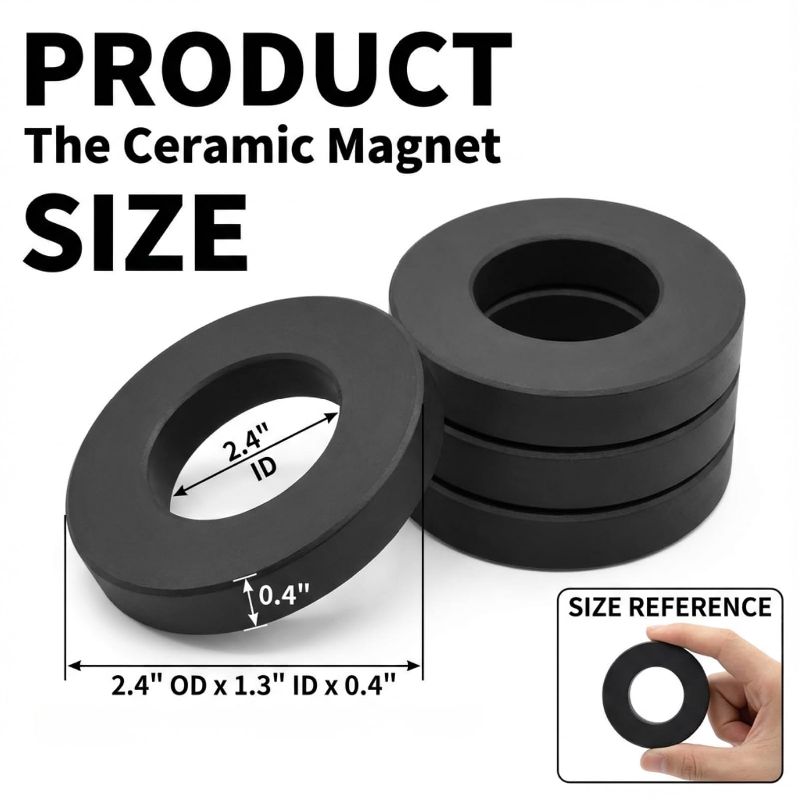 Large Round Magnets, Strong C8 Industrial Ceramic Ring Magnets (Ferrite), 2.4" OD x 1.3" ID x 0.4" Thick, for Science Projects & DIY Craft Making (4) — Amazon image 2