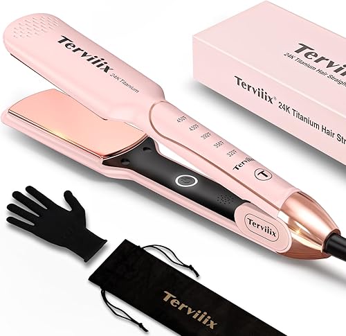 Terviiix Plancha plana de titanio ARC sin enganches para resultados suaves de un solo golpe, plancha alisadora de grado de salón de 1-34 pulgadas