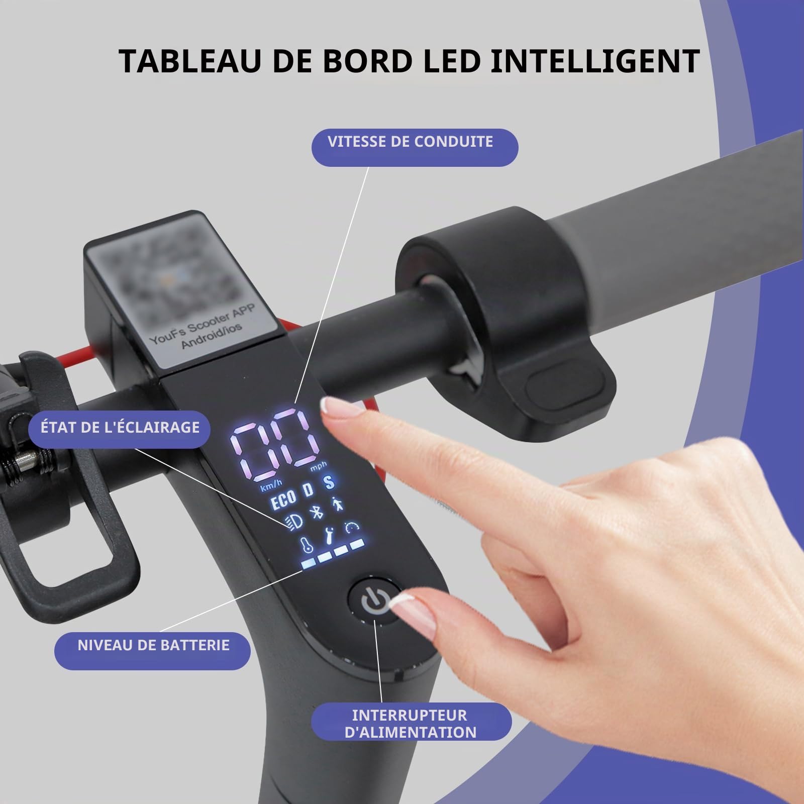 Trottinette Électrique pour Adultes avec Batterie Li-ION 7.5 Ah, Contrôle Via APP et Affichage LED, Capacité de Charge Max 120 kg, Autonomie 15-25 km, E-Scooter Robuste et Performant