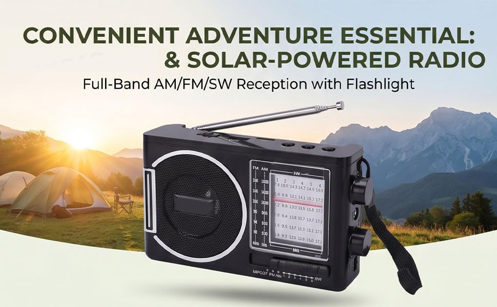 Radio portátil AM FM SW con linterna y panel solar miniatura 7