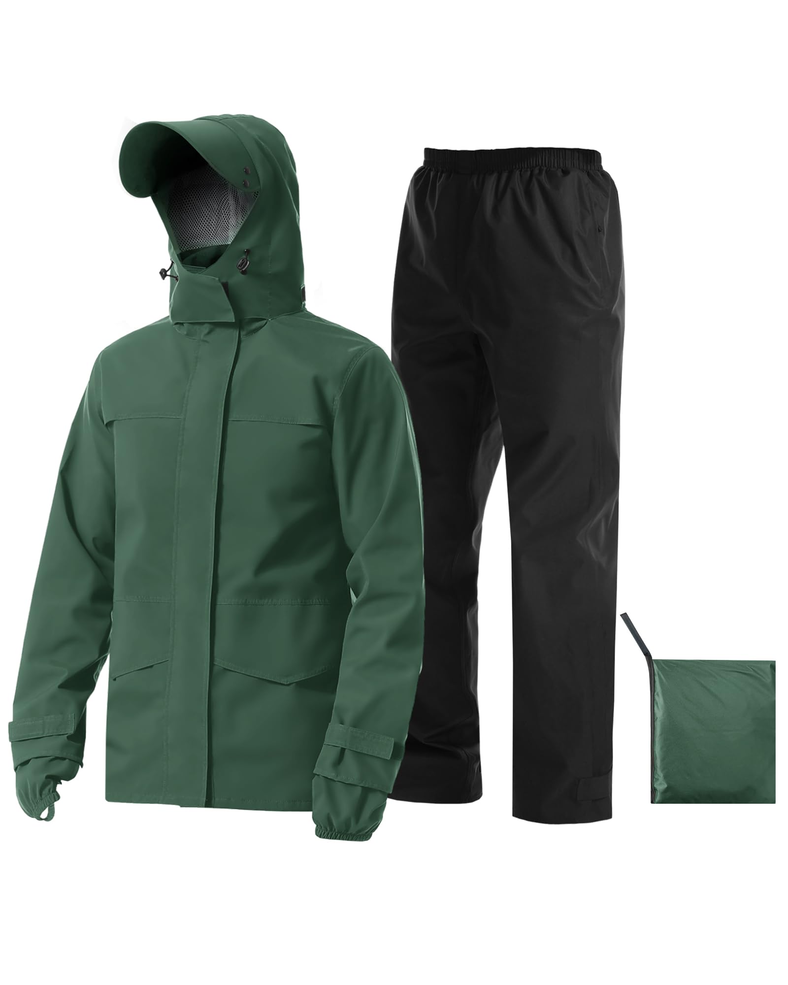 iCreek Rain Suit Waterproof Jacket with Pants 2 Pieces Breathable Lightweight Packable Raincoat with Hooded Rain Gear Unisex