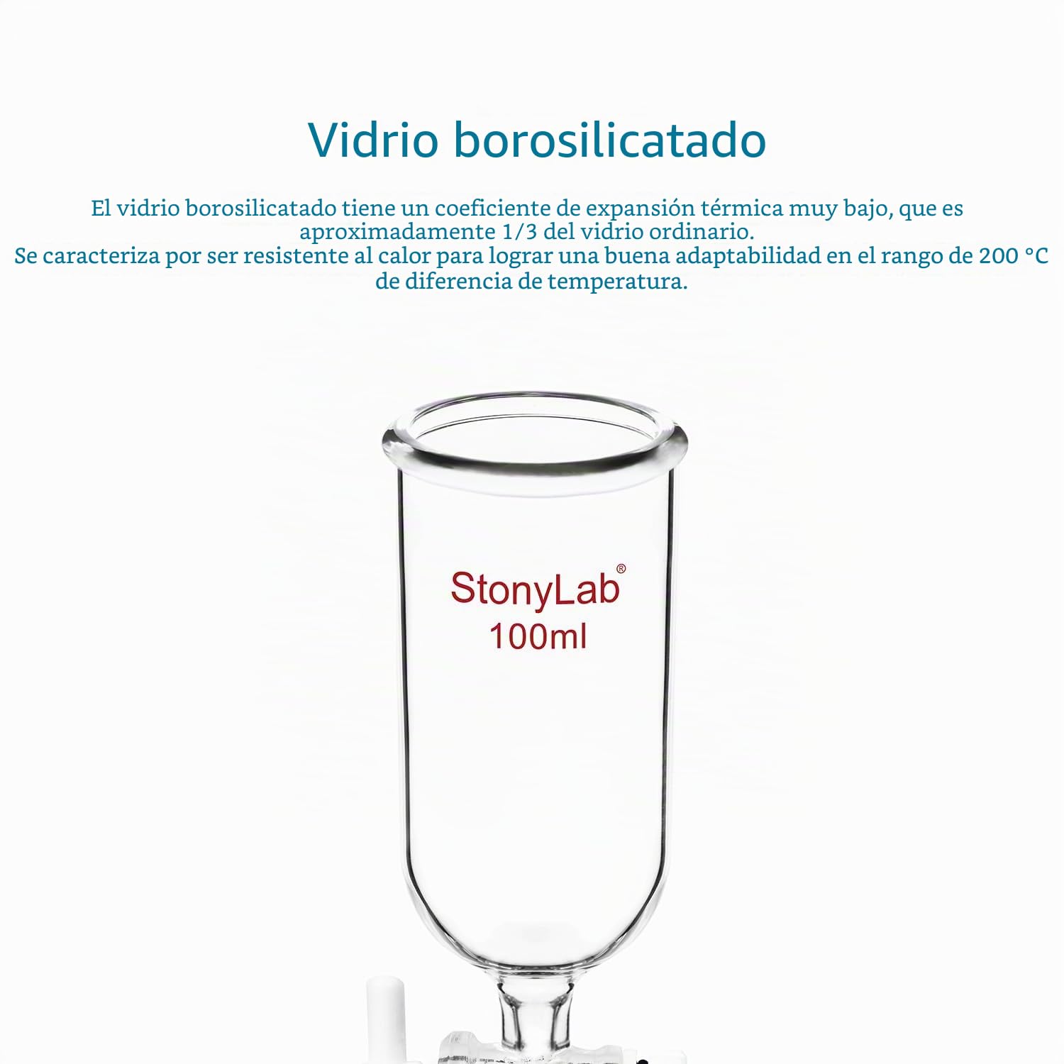 stonylab Embudo de Adición, Embudo Bureta de Vidrio de Borosilicato con llave de Paso de PTFE para Uso en Laboratorio y Hogar, 100 ml