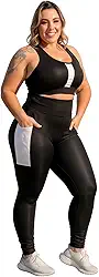 Conjunto Plus Size Esportivo Feminino, Top Cropped e Calça Legging com Bolso Alternativo Nao fica Transparente