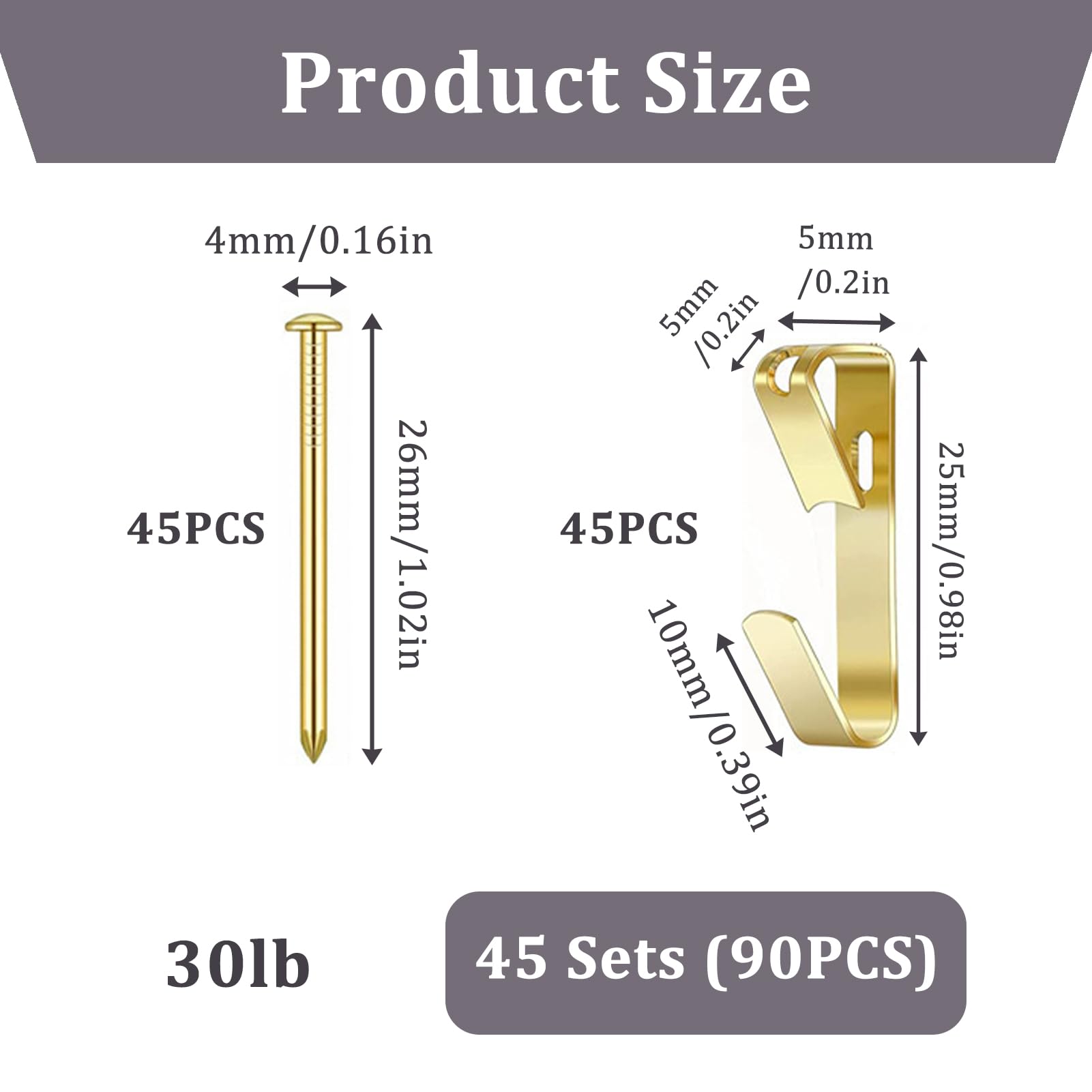 45Pcs Picture Hooks Kit, Picture Hooks, Photograph Hooks and Nails, Heavy Duty Wall Hangers for Photo Frames Mirror - Image 2
