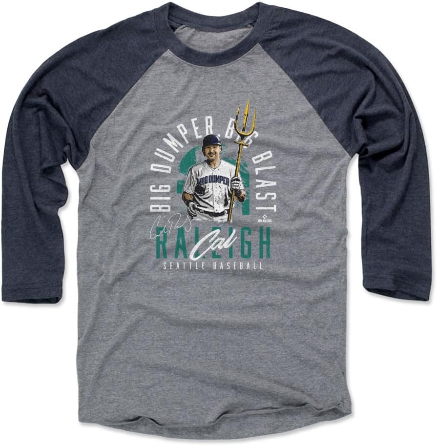 500 LEVEL Cal Raleigh 3/4 Sleeve Raglan T-Shirt - Cal Raleigh Seattle Big Dumper Big Blast