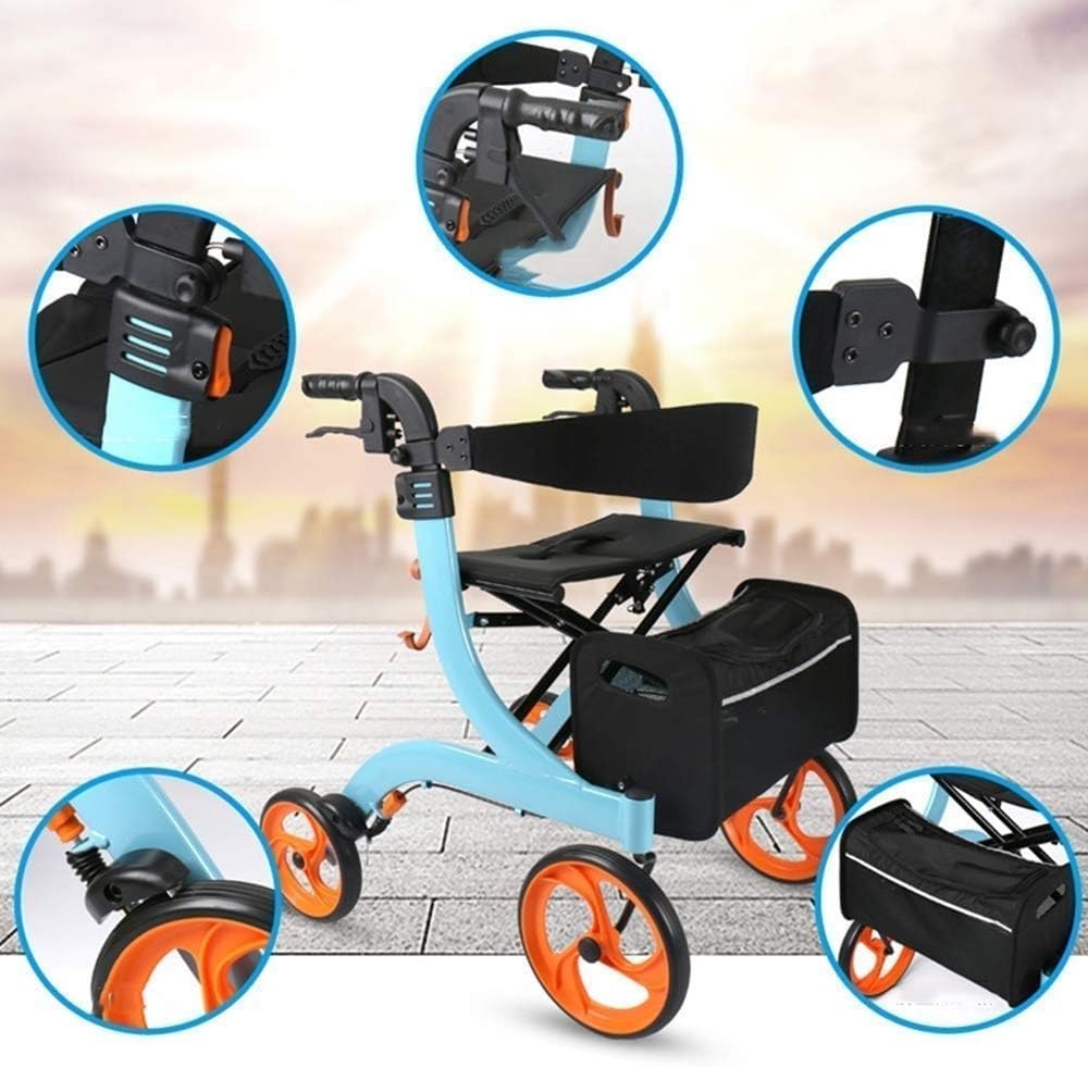 Chodzik Rollator z siedziskiem, chodziki Rollator dla seniorów z siedziskiem Składany chodzik Rollator z podwójnymi hamulcami, siedziskiem i odłączaną torbą do przechowywania, regulowana wysokość (Co