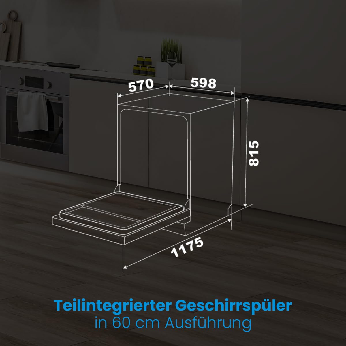 Bomann Spülmaschine Geschirrspüler 60cm, teilintegrierte Ausführung, sehr leise, Spülmaschine teilintegriert 60 cm, automatische Türöffnung, inkl. Aquastop, 40°-65°C, 6 Programme - GSPE 7423 TI