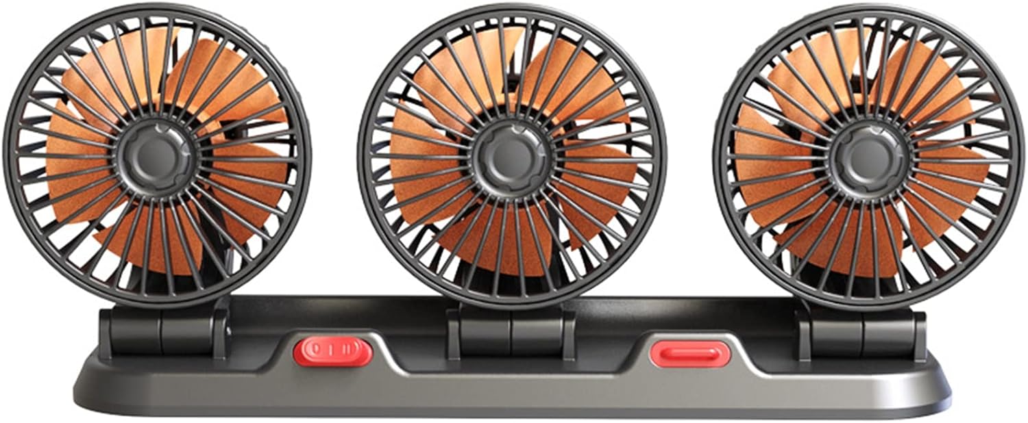 Car Fan Triple Head (5/12/24V -3 Power Sizes & 360-Degree Rotation) - Summer Accessories. High Airflow 2-Speed Powerful Cooling Vehicle Dashboard Air Outlet USB Fan. DC24V