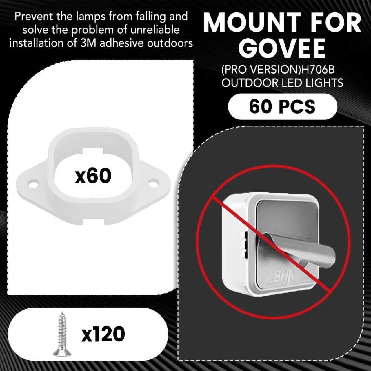 60 Pcs Light Clips Mounting Brackets for Govee Outdoor Lights H706, with Screws Install Firmly,Can Replace 3M Glue,for Govee Pro Permanent Outdoor Lights Extension (White 60) - Image 3