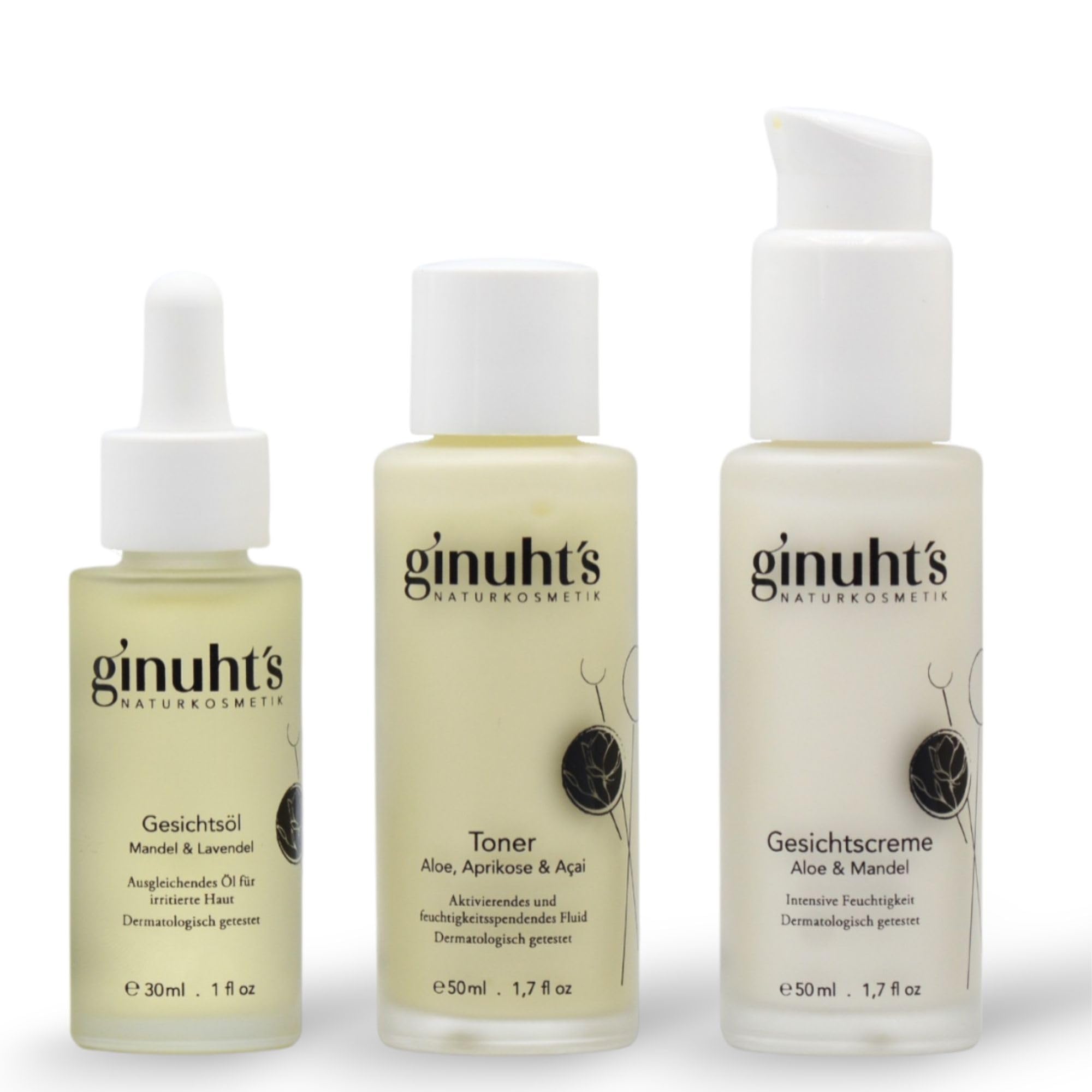 ginuht's NATURKOSMETIK - Gesichtspflege Set für Frauen & Männer | Feuchtigkeitsspendendes Serum, sanfte Reinigung & Anti-Aging Pflege - für sensible Haut - Perfekte Gesichtspflege Routine
