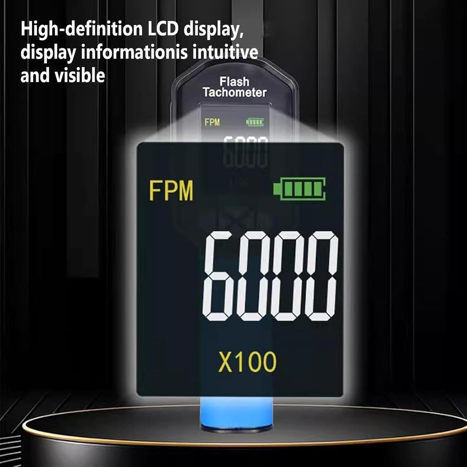 Estroboscopio digital de mano sin contacto, precisión de 60-100000 rpm, 16 cuentas de lámpara, pantalla LCD, carga USB para motor HVAC, motor, prueba de velocidad de neumáticos
