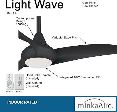 Miniatura 2 de Minka-Aire Ventilador de techo F845-CL Light Wave de 44 pulgadas, acabado carbón con control remoto y control de pared adicional