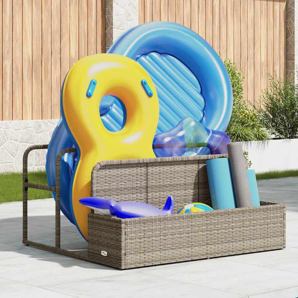 Pool Aufbewahrungsbox Hellgrau 110x100x57 cm Gartenbox aus PE-Rattan für Poolspielzeug und Zubehör