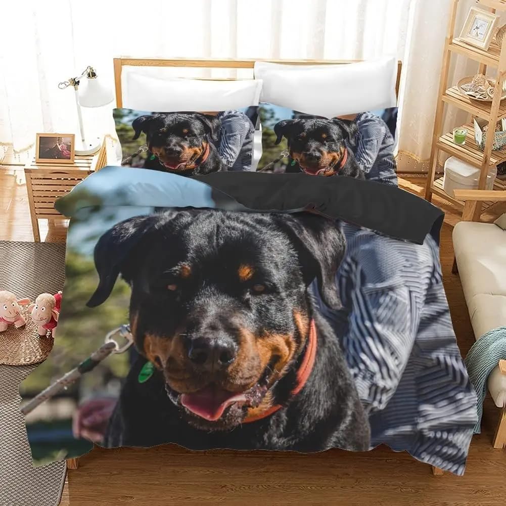QBIDCSX Bedding Double Duvet Set Rottweiler Bedding Double Bed Set - Microfibre Quilt Cover 230x220 cm - Comforter Cover with 2 Pillowcases(Double)
