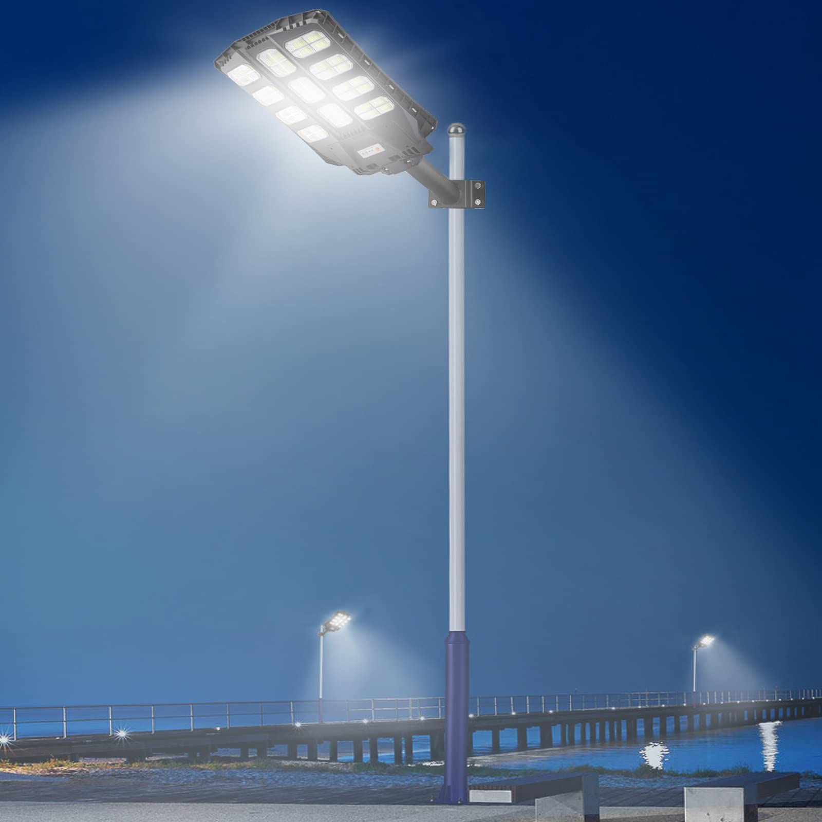 UISEBRT Lampada da strada a LED solare da 400 W, con telecomando, per esterni, lampada da strada, solare con sensore di movimento, IP65, impermeabile, luce solare per esterni, luce bianca fredda