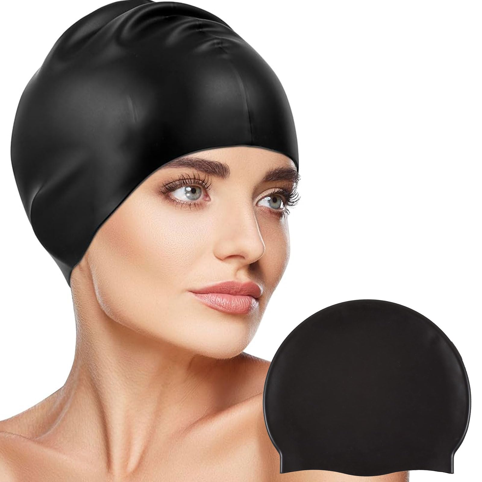 Gorra de Baño, Gorro de Natación Negro Piscina Unisex para Pelo Largo y Corto, Unisex Gorro de Natación Piscina Mujer y Hombre Gorro de Piscina para Pelo Largo y Corto Gorros de Baño