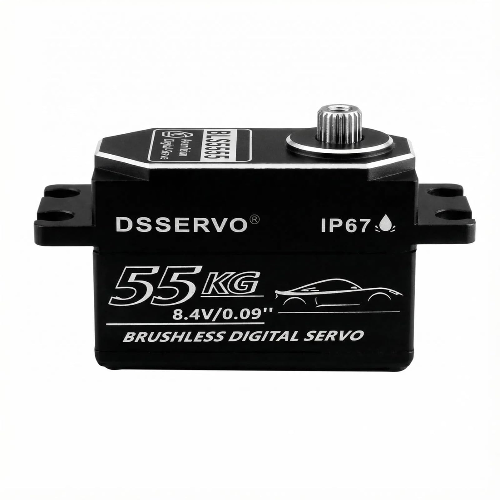 Servo brushless a basso profilo da 55 kg con 2 corno servo 25T tutto il metallo IP67 impermeabile Servo digitale ad alta coppia servo sterzo veloce per 1/8 1/10 1/12 1/14 RC auto, 180 °