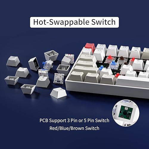 Miniatura 4 de Newmen GM1000 Teclado mecánico inalámbrico para juegos, Bluetooth 5.02.4GHzUSB-C, teclado personalizado intercambiable en caliente, teclados