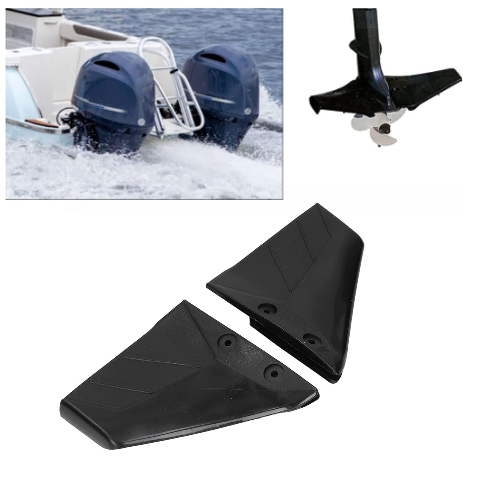 Pinne stabilizzatrici realizzate in plastica ABS nera, universale per motori fuoribordo. Da 4 a 50 HP