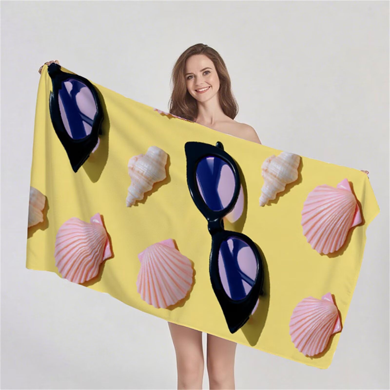Duży ręcznik plażowy 80 x 160 cm, ręcznik z mikrofibry szybkoschnący ręcznik gimnastyczny, ręczniki kąpielowe bez piasku, kompaktowe ręczniki plażowe dla dzieci do sportu, pływania z torbą (żółte