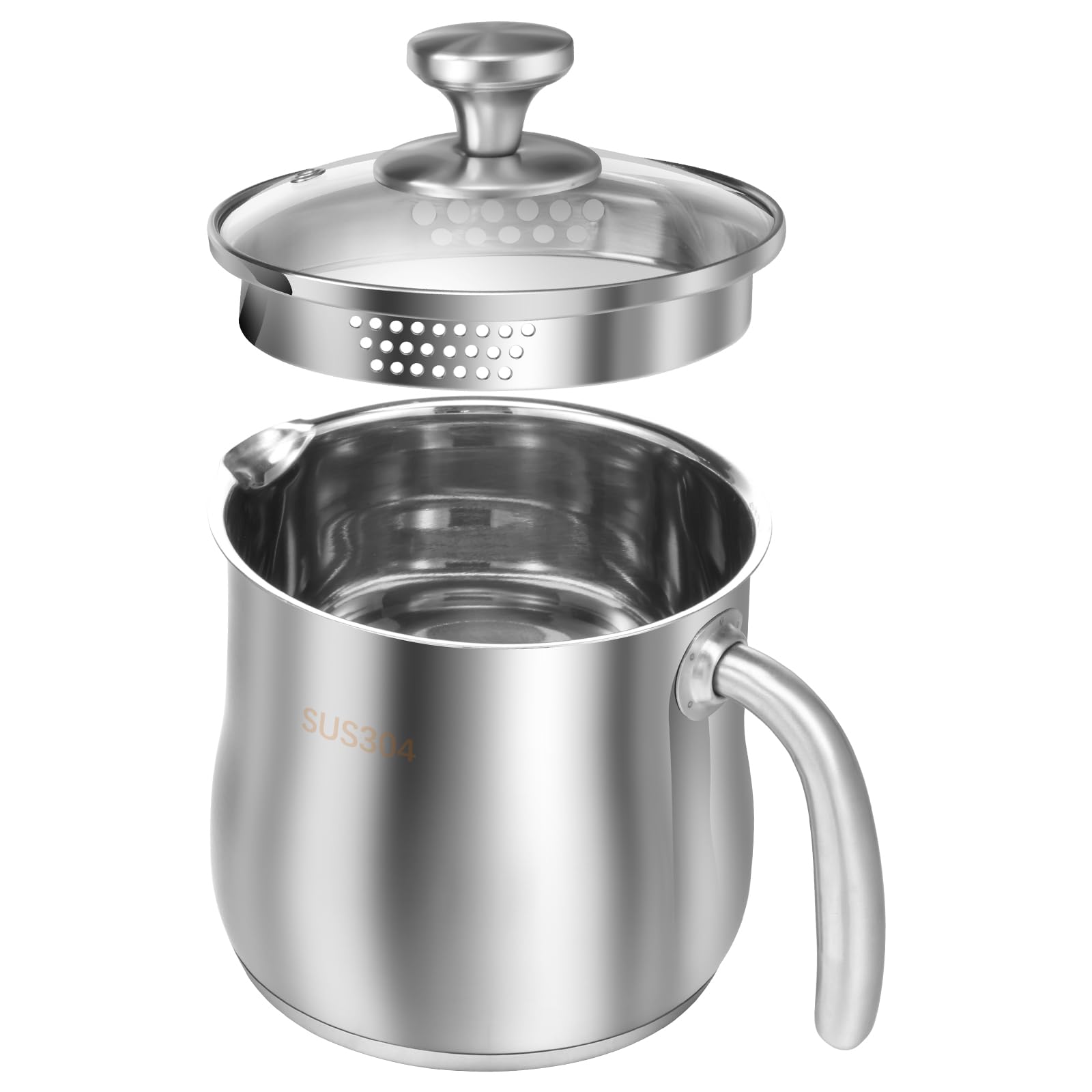 2 Litter Stainless Steel Saucepan with Pour Spout and Glass Lid Small Pot for Boiling Milk, Making Sauces Gravies Pasta Noodles Kitchen Essential Saucepan for Small Family Apartment Living