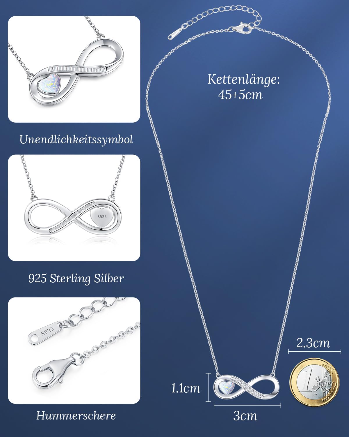 LOUISA SECRET Collana Donna Infinito Argento 925 | Gioiello Ipollergenico 45+5cm, Regalo per Natale/San Valentino/Compleanno/Amica/Mamma/Ricorrenze