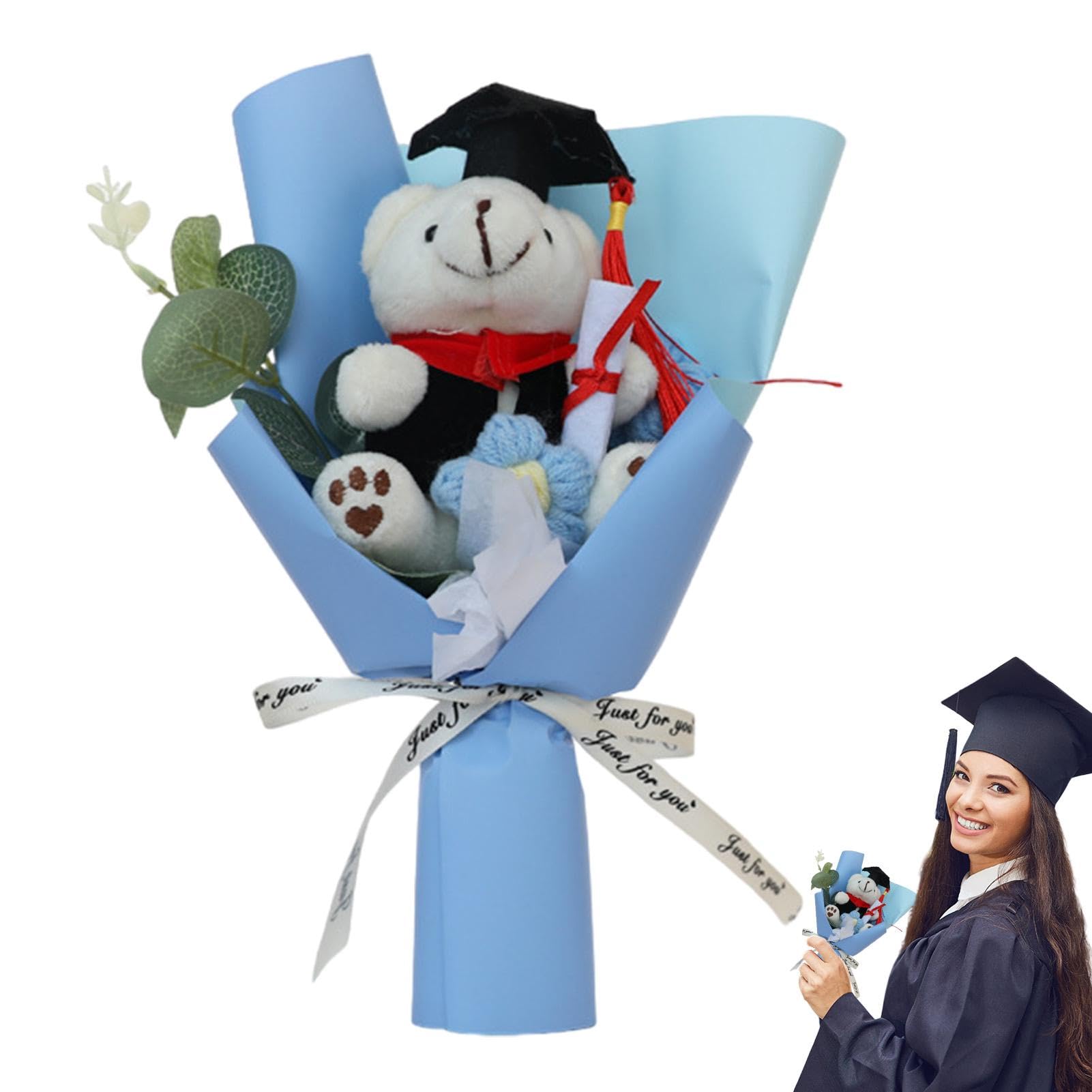 Elegant Plush Graduation Bear Creative Woven Flower Bouquet