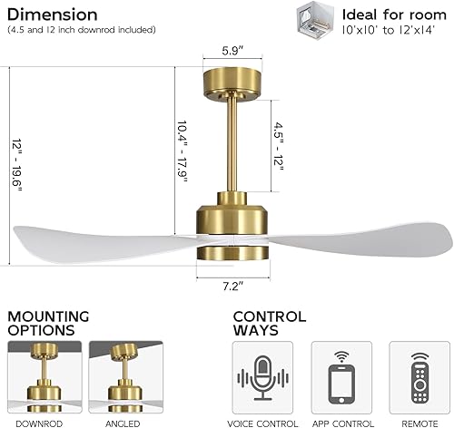 Miniatura 4 de WINGBO Ventilador de techo inteligente de 42 pulgadas con luces y control remoto, 3 aspas ABS, motor CC reversible de 6 velocidades, funciona con