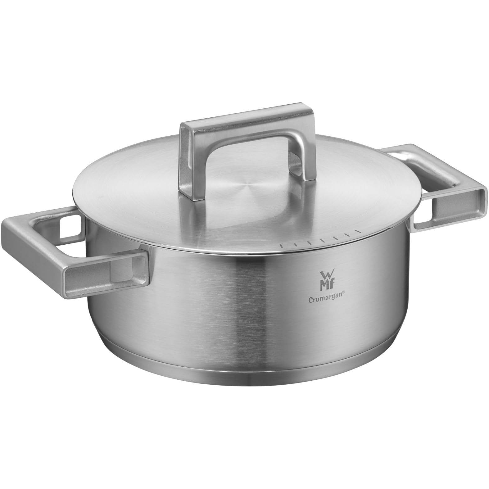 WMF Ultimate Cool - Pentola piccola 20 cm, coperchio in acciaio inox, a induzione, 2,5 l, in acciaio inox Cromargan opaco, manici che riducono il calore, pentola a induzione con scala interna,