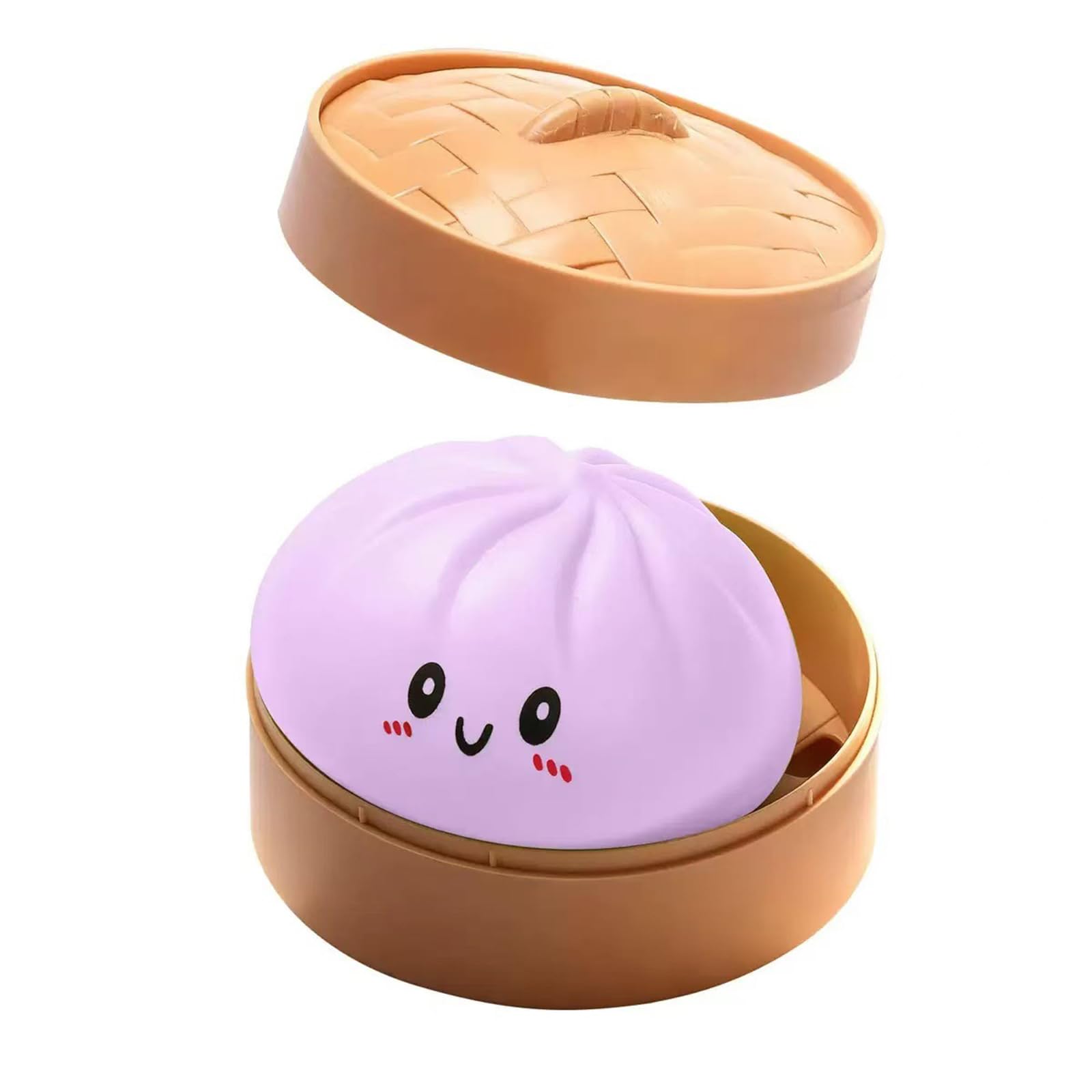Squishy Dumpling Toy, Baozi Sensory Fidget Toys with Steamer Box, Dumplings Squishy Stress Relief Toys, Soft Squeeze Decompression Dough, Purple Dumplings Stress Balls for Home, School & Office