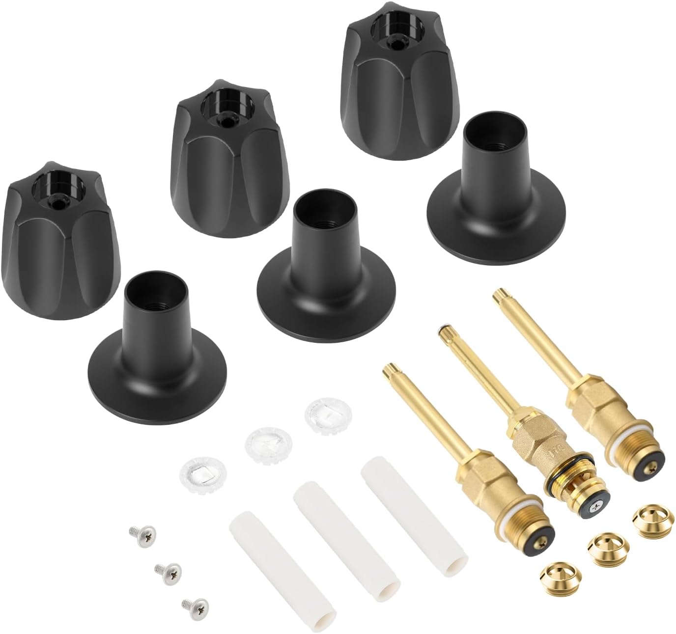 3 PCS 39619 Bathtub Shower Knob with knobs and Shower Stem, Shower Faucet Handle Rebuild Trim Kit Compatible with Price Pfister Verve, Includes 12H-2H, 12H-2C, 12H-18D Stems, and Flange Base