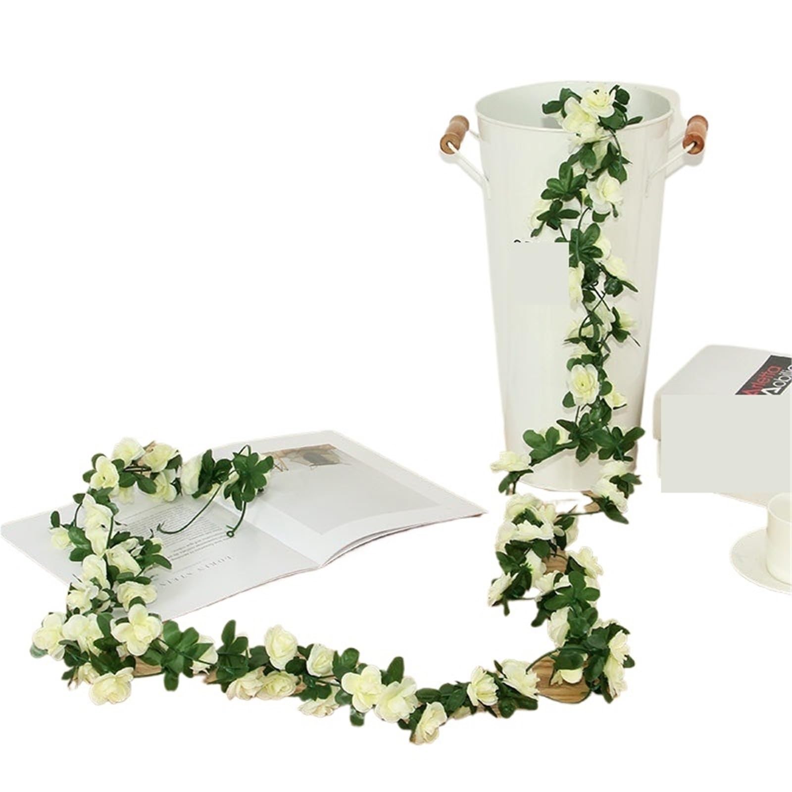 YDYAENIO Fake Rose Flower Hanging Vine 2.4M 45Heads Artificial Rose Vine Flowers With Green Leaves Hanging For Room Wedding Birthday Christmas Wall Arch Decor