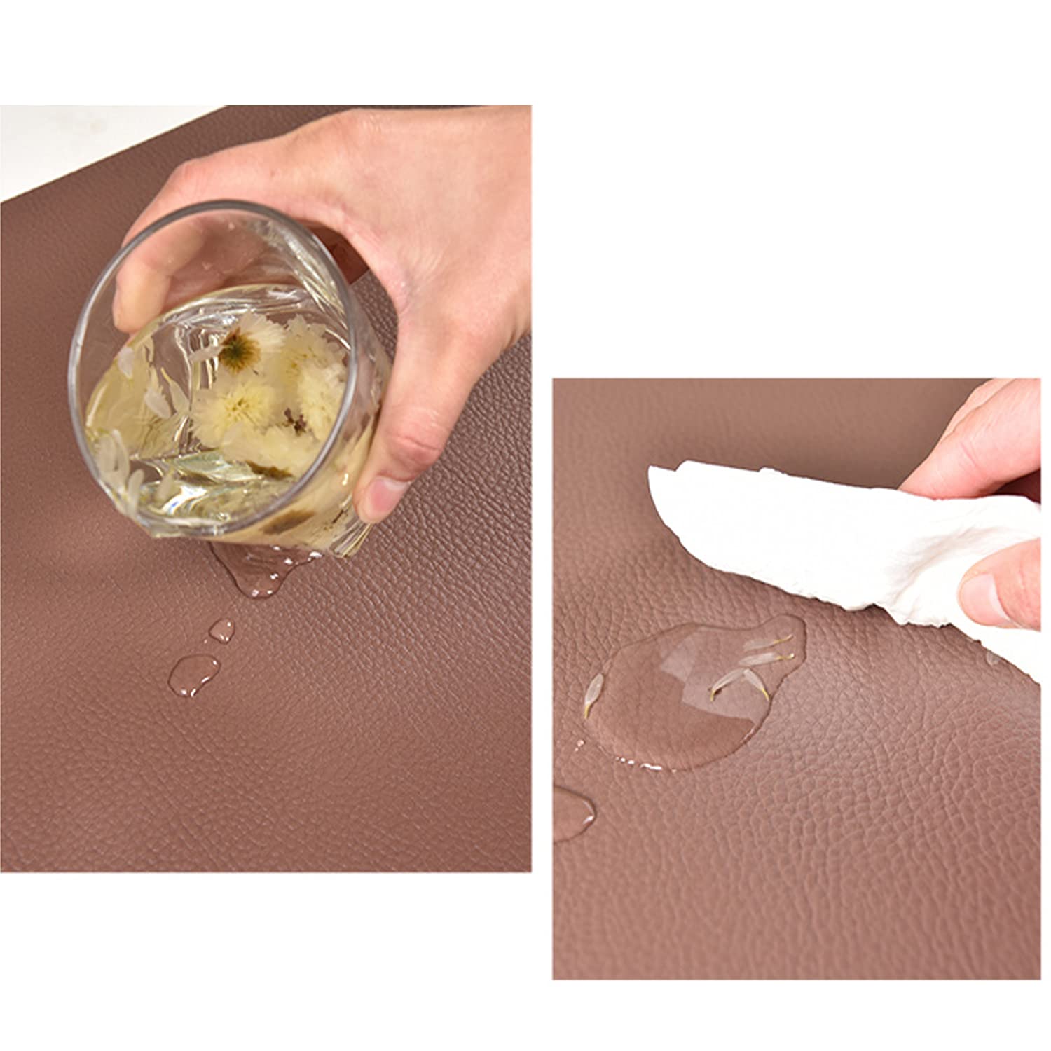 Sous-main de bureau imperméable en cuir PU, doux et durable, 48 x 100 cm, antidérapant, résistant à la chaleur, avec protection des bords, marron