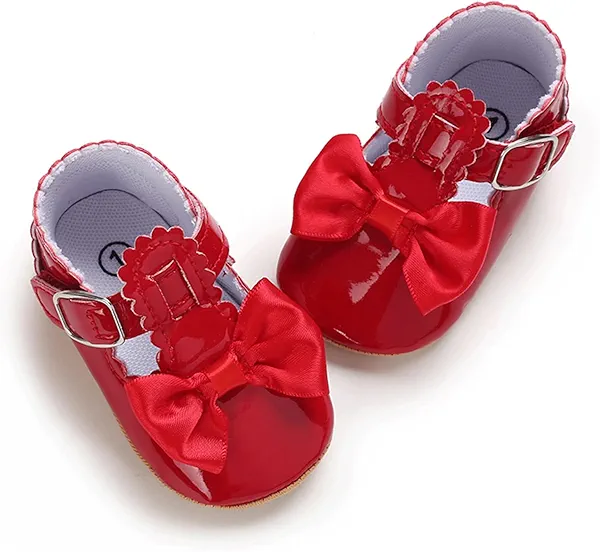 Baby Girl Mary Jane Dress Shoes - Infant Newborn Flats Anti-Slip Soft PU Leather Party School Wedding Princess Baby Girl Shoes