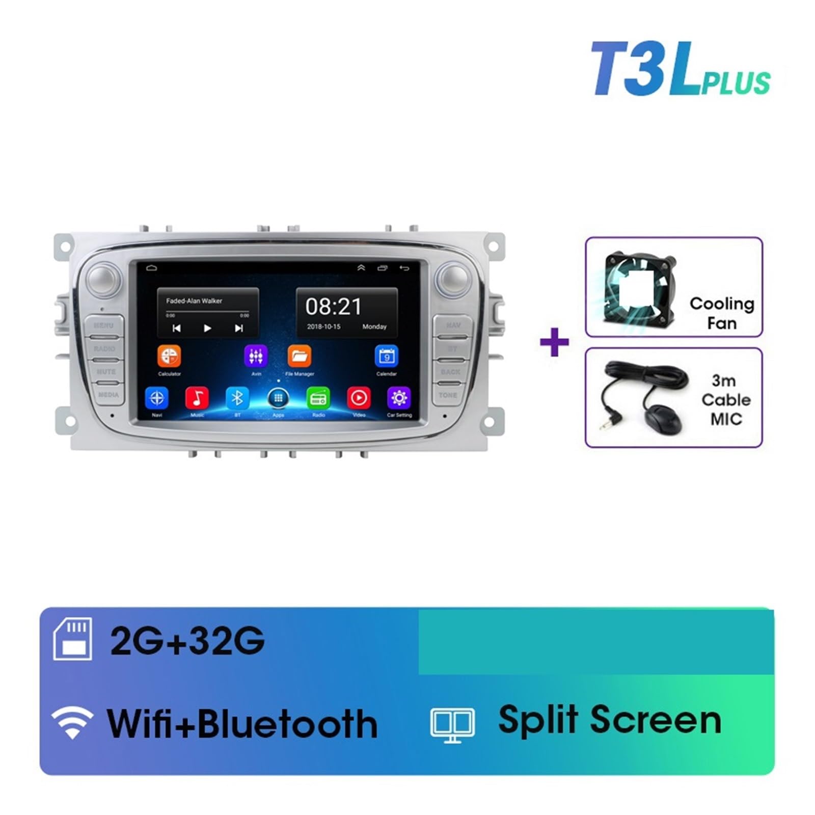 Nawigacja satelitarna Radio Samochodowe Multimedialny Odtwarzacz Wideo Nawigacja GPS(T3LPlus-MIC(Silvery))