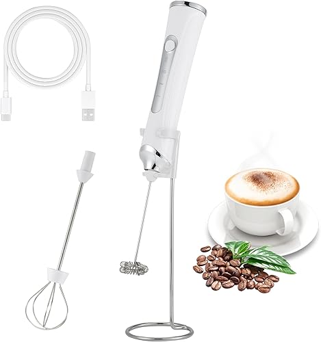 Espumador de leche eléctrico de mano con 2 cabezales, mezclador de espuma de batidor de café con USB recargable 3 velocidades, licuadora de espuma