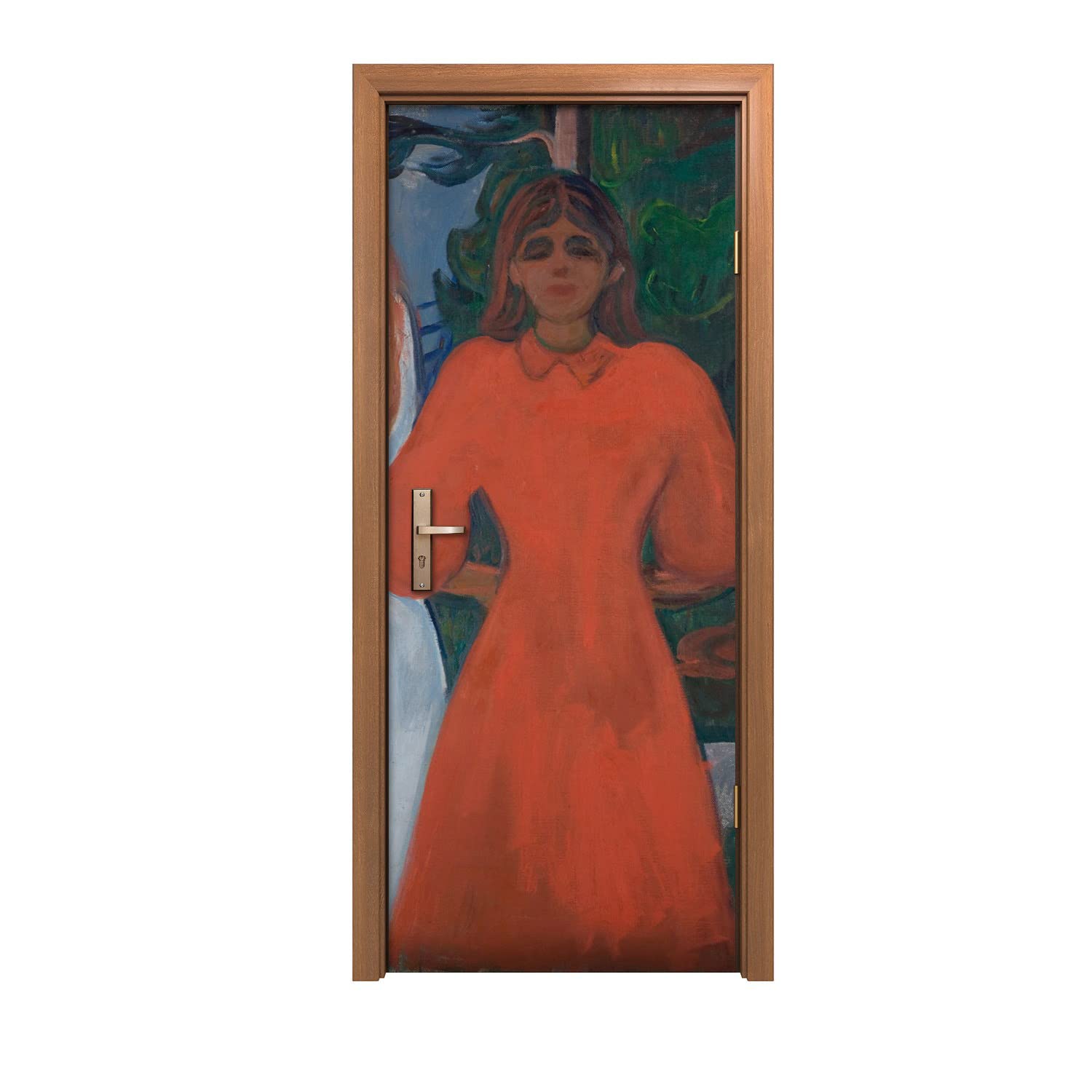 Autocollant de porte rouge design d'intérieur pour un salon chaleureux